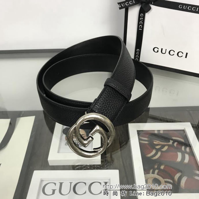 GUCCI古馳 官網爆款 原單品質 進口頭層togo荔枝紋 復古雙G做舊古銀扣 男士皮帶  xfp1425